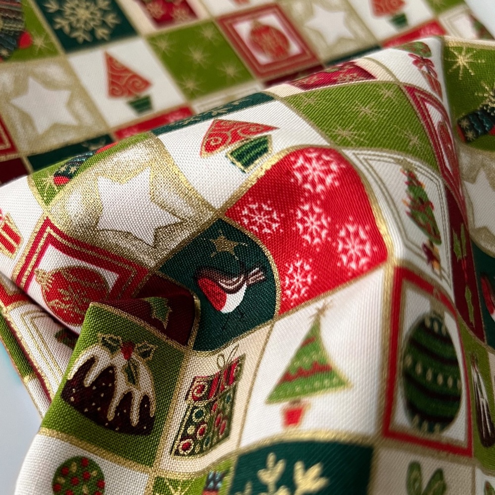 NEW 1 Yard 100% Cotton Fabric, Christmas Square Check Motif Pattern